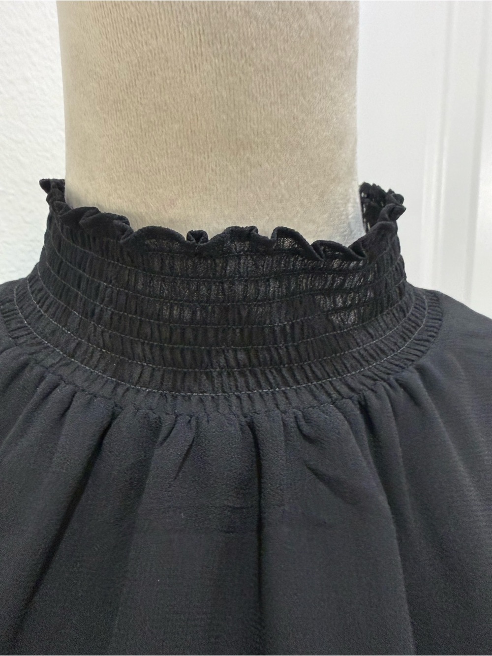 1. State Black Smocked Mock Neck Sheer Sleeve Blouse - Picture 6 of 10
